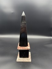 Vintage Polished Stone/Marble Obelisk Sculpture Black/reddish base 12” Art Deco picture