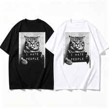 Cat Mugshot I Hate People Funny Pet Graphic T‑Shirt S‑5XL picture