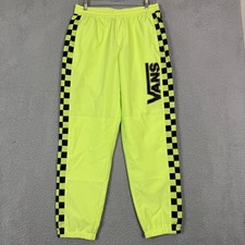 Vans Neon Lime Green Checkerboard Stripe Windbreaker Track Pants Mens Medium picture