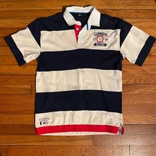 Vintage Guinness Embroidered Rugby Polo Shirt Men Blue White Short Sleeve Size M picture