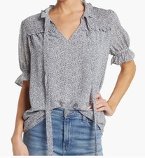 $65 Pleione USA Anthropologie Gray Lined Ditsy Floral Women's Blouse Top SZ M picture