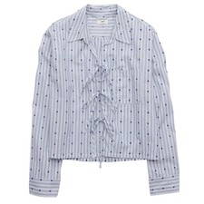 Aerie Off-Duty Poplin Tie Front Shirt Ocean Sky Women’s Lounge Top Size M picture