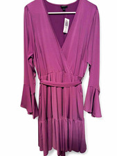 Torrid Women’s Purple Solid V-Neck Mini Dress Bell Sleeve Ruffle Hem 14/16 picture