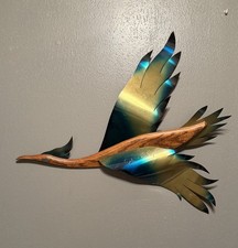 SIGNED Vintage 1962 Masketeers Inc Bird Wall Art Labeled MCM Wood Metal Phoenix picture