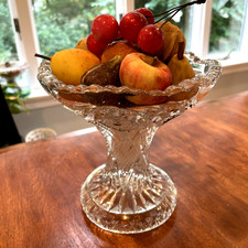 Antique Early American Pressed Glass EAPG Compote Bowl w Stone Fruit 1910s picture