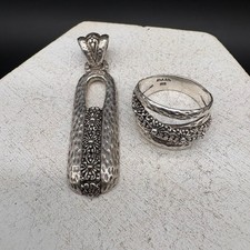 SARDA Ring and Pendant Set Women Size 9 Silver Excellent Hammered Floral Jayan picture