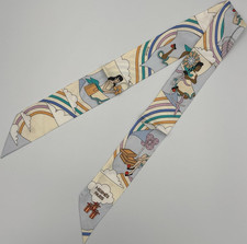 Hermes Carres Volants Twilly Scarf Pastel Blue Cream Multicolor Silk picture
