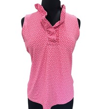 J.McLaughlin Pink Geometric Ruffle Neck Sleeveless Top Medium Golf Preppy picture