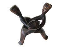 Vintage Wooden Hand Carved 3 Man Interlocking From One Piece of Wood, Folk Art, picture