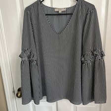 Loft Navy And White Stripe Blouse Size Large picture
