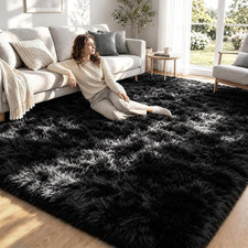 8X10 Area Rugs for Living Room: Soft Black Fluffy Rug Shag Washable Rug Plush Fu picture