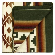 X-LARGE ALPACA WOOL BLANKET 95x83 in REVERSIBLE AZTEC SAGE GREEN picture