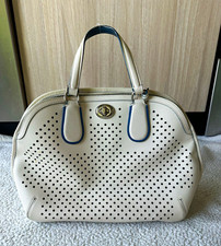 Coach Perforated handbag w/ Detachable Strap Ivory/Blue picture