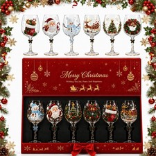 Christmas 3D Wine Glass Collection Gift Box Set, Raised Holiday Goblets for Wine picture