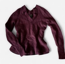 Halogen 100% Cashmere Purple V-Neck Long Sleeve Pullover Sweater S true vintage picture