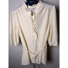 70's 80's Blouse Women Romantic Polka Dot Vintage Ruffle Old Money Timeless picture