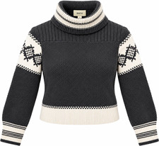 Maeve Anthropologie Women's Small Fair Isle Turtleneck Sweater Charcoal White picture
