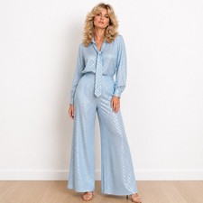 Vintage 70s Julie Miller Metallic Silver Blue Disco Pantsuit Wide Leg Set picture
