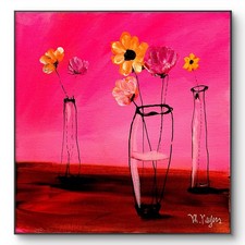 Mary Myers Original Abstract Expressionism 10x10 Flowers Pink Vases Signed picture