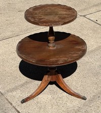 Antique c.1900 Solid Mahogany 2 Tier Dumbwaiter Pie Crust Cabriole Table picture