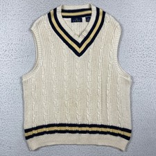Vintage Sweater Vest Mens Large Cream Cable Knit V Neck Enro Preppy Collegiate picture