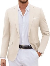 Coofandy Men's Suit Coat Cream Notch Lapel Jacket 1 Button XXL 46R  picture