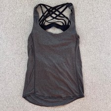 Lululemon Wild Womens Tank 2 Gray Heather Strappy Open Back Built In Bra Yoga picture