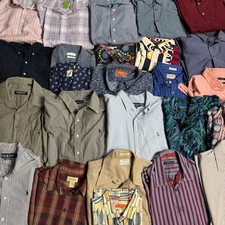 Lot of 25 Mens Branded Button Down Shirts Solid Patterned Dress Bulk Mixed picture