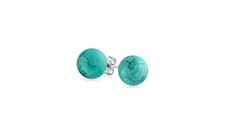 NEW .925 Solid Sterling Silver Simple & Elegant 6mm Turquoise Ball Stud Earrings picture