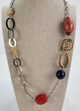 Additions By Chico's Silver-Tone Geometric Link Multicolor Beaded Necklace 43 in picture