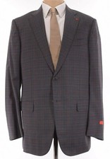 ISAIA NWT Suit Sz 46L In Gray With Brown Plaid 140's Timeless Base S  picture