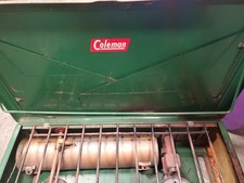 Nice Vintage Coleman Model 413D Dual 2 Burner Green Gas Camping Stove picture