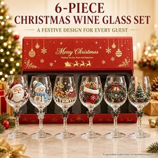Christmas 3D Wine Glass Collection Gift Box Set, 6 Festive Designs picture