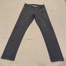 UNIQLO Kaihara Selvedge Denim Jeans Slim Straight Men 31x32 Indigo Raw Blue picture