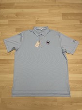 Peter Millar Summer Comfort Polo Shirt Mens 2XL Blue Stripped Club Logo ME0EK11S picture