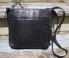 KOOBA Black Leather Crossbody Handbag Lightweight Medium Tassel Whipstitch Biker picture