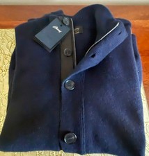 BRIONI 100% Cashmere Cardigan, Navy, Zip/Button Leather, RT3600$, 48IT-Italy,New picture
