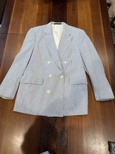 Vtg 80’s Lord & Taylor Exclusively Kensington SEERSUCKER Double Breasted Jacket picture