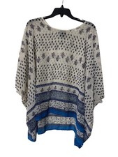 Bobeau Sheer Blouse Women’s Size XL Multicolor round neck batwing casual top picture