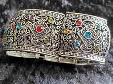Premier Designs Rhinestone Bracelet Cuff Stretch Multi Color Silver Tone 1.5”w picture