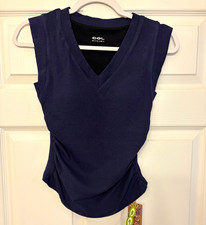 OGL Women’s Ruched V-Neck Sleeveless Knit Tank Top Navy Solid Size S picture