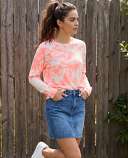 Sundry Neon Heat Pink Crop Tie Dye Pullover Fleece Womens Size Medium NWT $40 picture