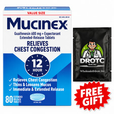 Mucinex 12HR Chest Congestion Expectorant 600mg 80 Tablets + Free Wipe EXP 06/27 picture