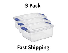 (3 pack) Sterilite, 15 Quart Clear Storage Bin, Latch Box Storage Container,Blue picture