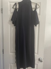 NWOT Topshop Midi Dress Size 2 Womans Cold Shoulder High Neck Navy Blue Belted picture