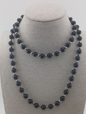 VINTAGE 4mm polished black onyx sterling silver spacer beads 30 inch necklace  picture