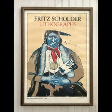 Vintage 1975 Fritz Scholder Framed & Signed Offset Lithograph Print Feather Fan picture