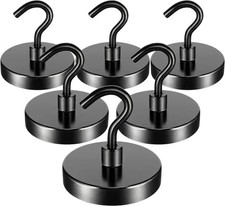 6 Pack 110 Lbs Magnetic Hooks Heavy Duty, Neodymium Magnet Hooks, Strong Black M picture