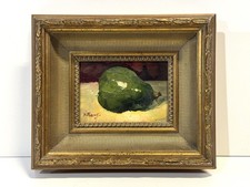 Vintage Still Life Pear Painting On Board Signed Framed picture