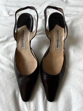 VINTAGE Manolo Blahnik Brown Leather Slingback Heels - Size 37.5 picture